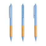 Stylo à bille avec clip translucide et grip en bambou, encre noire couleur bleu ciel