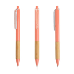 Stylo à bille avec clip translucide et grip en bambou, encre noire couleur rose clair 