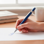 Stylo en aluminium recyclé avec spinner et embout tactile, encre bleue vue d'ambiance