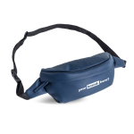 Sac banane résistant anti- éclaboussures et sangle réglable couleur bleu marine vue du logo imprimé