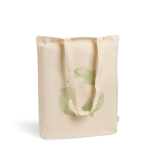 Sac en coton et plastique recyclés avec soufflet de fond 140 g/m² couleur beige vue du logo imprimé