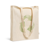 Sac en coton et plastique recyclés avec soufflet 140 g/m² couleur beige vue du logo imprimé