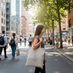 Sac en coton recyclé mélangé avec anses longues, résistance 8 kg vue d'ambiance