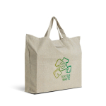 Sac pliable en coton recyclé avec soufflet et anses courtes 150 g/m² vue du logo imprimé
