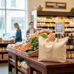 Sac pliable en coton recyclé avec soufflet et anses courtes 150 g/m² vue d'ambiance