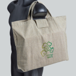 Sac pliable en coton recyclé avec soufflet et anses courtes 150 g/m²
