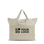 Sac pliable en coton recyclé avec soufflet et anses courtes 150 g/m² vue avec impression