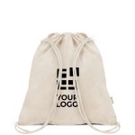 Sac à dos à cordons en coton et plastique recyclés 140 g/m² vue avec impression