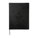 Carnet grand format rigide Moleskine Classic, pages lignées couleur noir vue détail avec logo