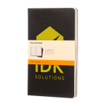 Cahier Moleskine cartonné et pochette intérieure, pages lignées couleur noir vue impression sérigraphique