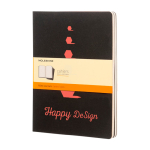 Carnet Moleskine Cahier Journal à coins arrondis, pages lignées couleur noir vue impression sérigraphique