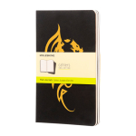 Carnet Moleskine Cahier Journal à reliure cousue, pages blanches couleur noir vue impression sérigraphique