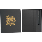 Coffret carnet rigide avec stylo à encre noire assorti couleur noir deuxième vue impression sérigraphique