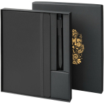 Coffret carnet rigide avec stylo à encre noire assorti couleur noir vue impression sérigraphique