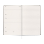 Agenda hebdomadaire rigide Moleskine 12 mois, en papier effet cuir couleur noir quatrième vue