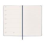 Agenda hebdomadaire rigide Moleskine 12 mois, en papier effet cuir couleur bleu quatrième vue