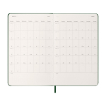 Agenda hebdomadaire rigide Moleskine 12 mois, en papier effet cuir couleur vert troisième vue