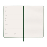 Agenda hebdomadaire rigide Moleskine 12 mois, en papier effet cuir couleur vert quatrième vue