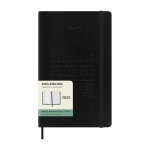 Agenda hebdomadaire en plastique effet cuir avec marque-page Moleskine couleur noir vue détail avec logo