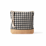 Trousse en coton recyclé et jute, motif à carreaux 220 g/m² couleur noir