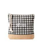Trousse en coton recyclé et jute, motif à carreaux 220 g/m² couleur noir avec zone d'impression