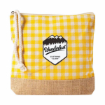Trousse en coton recyclé et jute, motif à carreaux 220 g/m² couleur jaune deuxième vue
