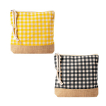 Trousse en coton recyclé et jute, motif à carreaux 220 g/m² couleur jaune quatrième vue
