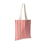 Sac en coton recyclé avec anses longues et motif rayé 180 g/m² couleur corail première vue