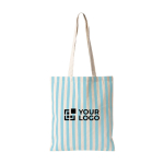 Sac en coton recyclé avec anses longues et motif rayé 180 g/m² couleur bleu pastel avec zone d'impression