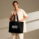 Grand sac en coton recyclé avec soufflet et longues anses 220 g/m² couleur noir troisième vue