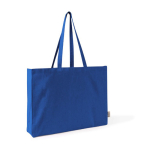 Grand sac en coton recyclé avec soufflet et longues anses 220 g/m² couleur bleu première vue