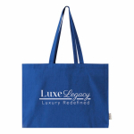 Grand sac en coton recyclé avec soufflet et longues anses 220 g/m² couleur bleu quatrième vue