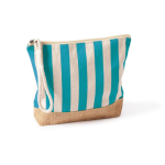 Trousse rayée en coton et jute avec cordon sur la tirette couleur bleu première vue