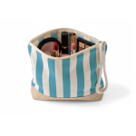 Trousse rayée en coton et jute avec cordon sur la tirette couleur bleu deuxième vue