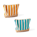 Trousse rayée en coton et jute avec cordon sur la tirette couleur bleu troisième vue