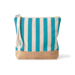 Trousse rayée en coton et jute avec cordon sur la tirette couleur bleu