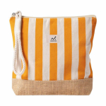 Trousse rayée en coton et jute avec cordon sur la tirette couleur orange troisième vue