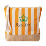 Trousse rayée en coton et jute avec cordon sur la tirette couleur orange quatrième vue
