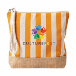 Trousse rayée en coton et jute avec cordon sur la tirette couleur orange cinquième vue
