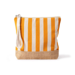 Trousse rayée en coton et jute avec cordon sur la tirette couleur orange