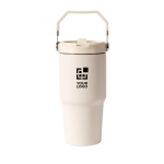 Bouteille isotherme anti-fuite en acier inoxydable recyclé 600 ml couleur beige avec zone d'impression