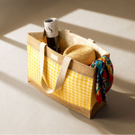 Sac en coton recyclé et jute à motif quadrillé 220 g/m² couleur jaune troisième vue