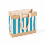 Sac en coton recyclé et jute à motif quadrillé 220 g/m² couleur bleu riviera première vue