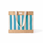 Sac en coton recyclé et jute à motif quadrillé 220 g/m² couleur bleu riviera deuxième vue