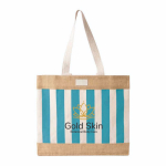 Sac en coton recyclé et jute à motif quadrillé 220 g/m² couleur bleu riviera troisième vue
