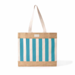 Sac en coton recyclé et jute à motif quadrillé 220 g/m² couleur bleu riviera