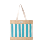 Sac en coton recyclé et jute à motif quadrillé 220 g/m² couleur bleu riviera avec zone d'impression