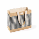 Sac en coton recyclé et jute à motif quadrillé 220 g/m² couleur blanc/noir première vue