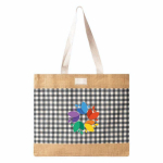 Sac en coton recyclé et jute à motif quadrillé 220 g/m² couleur blanc/noir troisième vue