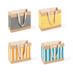 Sac en coton recyclé et jute à motif quadrillé 220 g/m² couleur blanc/noir quatrième vue